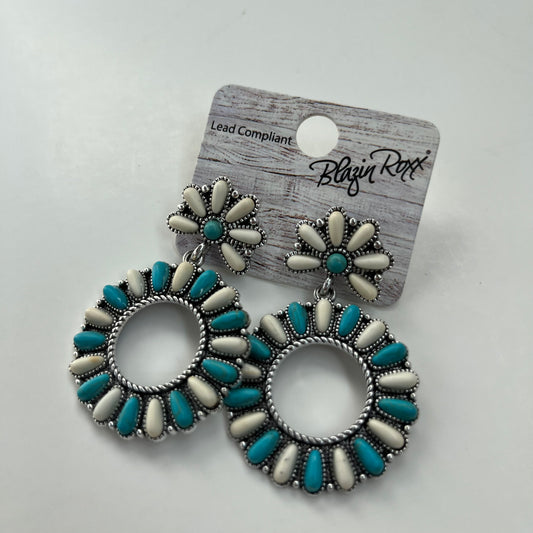 Round Ivory Turquoise Stone Flower Earrings
