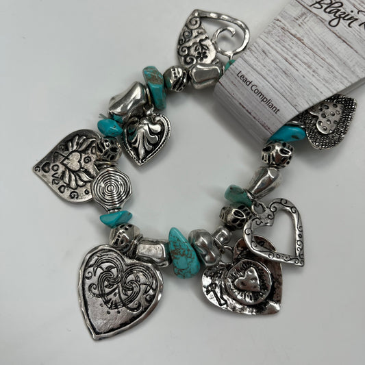 Turquoise Stones & Hearts Charm Bracelet