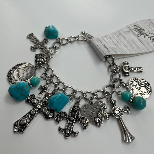 Turquoise Stones & Cross Charm Bracelet