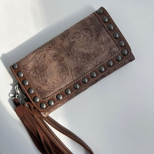 Brown Flower Stone Women Clutch