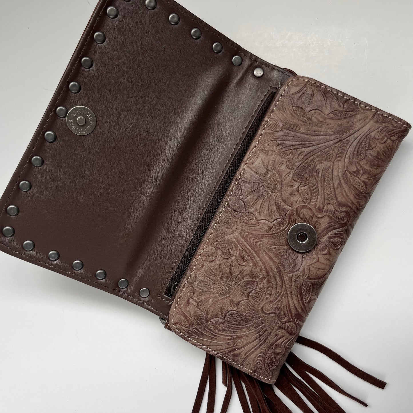 Brown Flower Stone Women Clutch