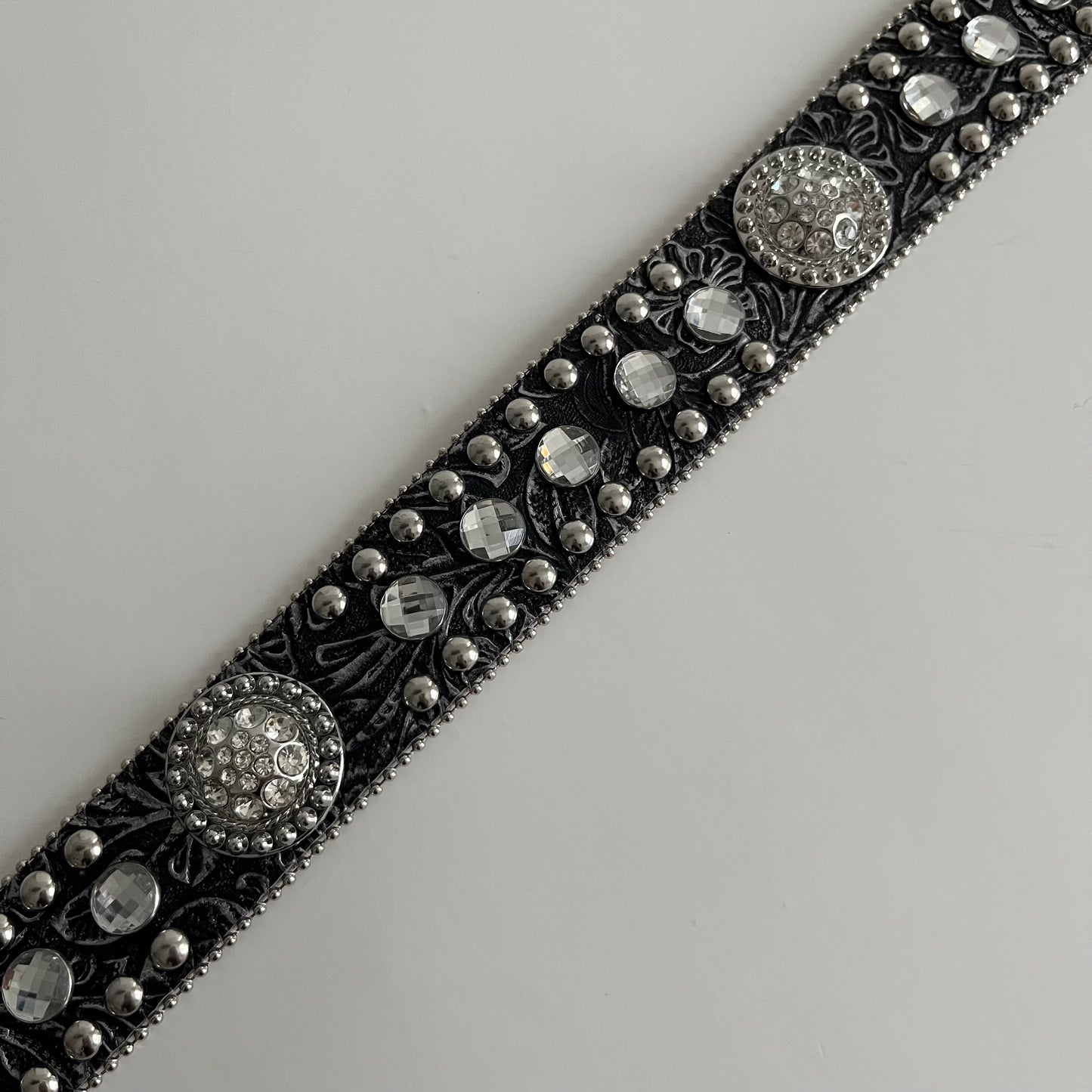 Luxurious Black & Silver Flower Rhinestone Women's Belt